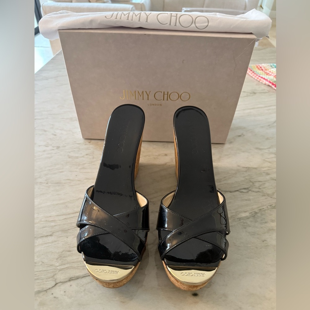Jimmy Choo Perfume Black Wedge Sandals